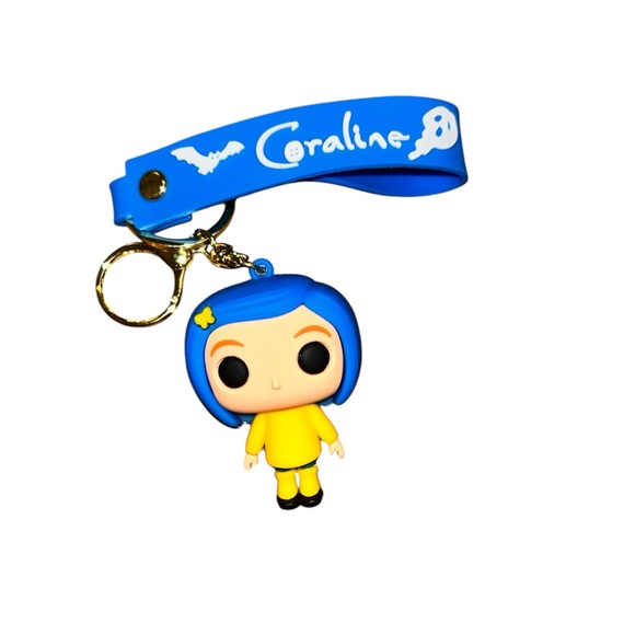Coraline Keychain Adorable Collectible with Blue Strap and Mini Figure - Picture 1 of 2